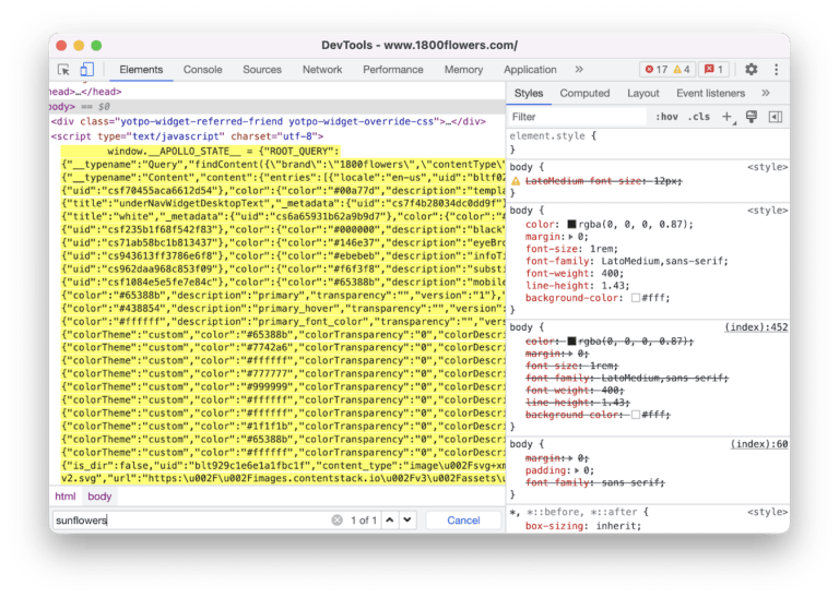 1800flowers in Chrome DevTools