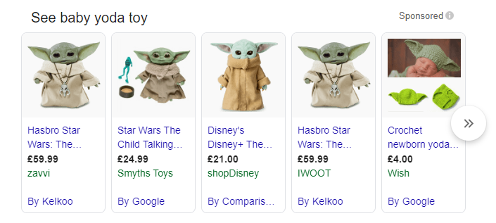 Baby Yoda shopping search result