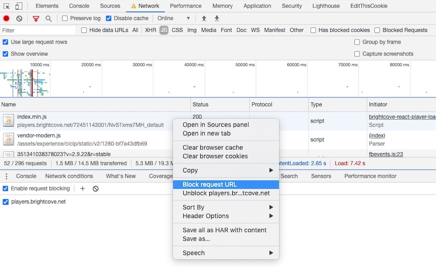 Network Request Blocking with Chrome DevTools