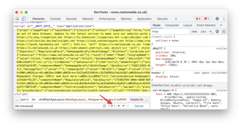 JSON code from Nationwide's homepage